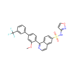 COc1cc(-c2cccc(C(F)(F)F)c2)ccc1-c1nccc2cc(S(=O)(=O)Nc3ccon3)ccc12 ZINC001772596716