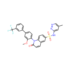 COc1cc(-c2cccc(C(F)(F)F)c2)ccc1-n1c(=O)ccc2cc(S(=O)(=O)Nc3cc(C)cnn3)ccc21 ZINC001772635989