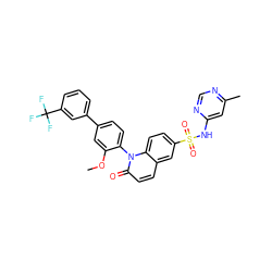COc1cc(-c2cccc(C(F)(F)F)c2)ccc1-n1c(=O)ccc2cc(S(=O)(=O)Nc3cc(C)ncn3)ccc21 ZINC001772613954