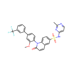 COc1cc(-c2cccc(C(F)(F)F)c2)ccc1-n1c(=O)ccc2cc(S(=O)(=O)Nc3ccnc(C)n3)ccc21 ZINC001772627036