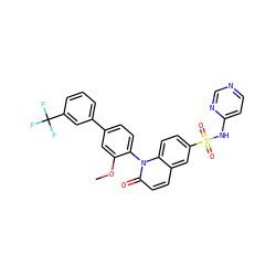 COc1cc(-c2cccc(C(F)(F)F)c2)ccc1-n1c(=O)ccc2cc(S(=O)(=O)Nc3ccncn3)ccc21 ZINC000221959024
