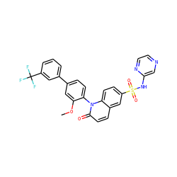 COc1cc(-c2cccc(C(F)(F)F)c2)ccc1-n1c(=O)ccc2cc(S(=O)(=O)Nc3cnccn3)ccc21 ZINC001772574652