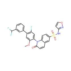 COc1cc(-c2cccc(C(F)F)c2)c(F)cc1-n1c(=O)ccc2cc(S(=O)(=O)Nc3ccon3)ccc21 ZINC001772623139