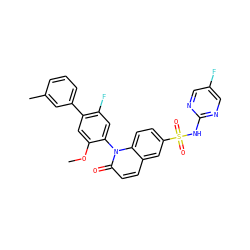 COc1cc(-c2cccc(C)c2)c(F)cc1-n1c(=O)ccc2cc(S(=O)(=O)Nc3ncc(F)cn3)ccc21 ZINC001772656254