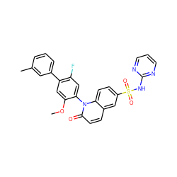 COc1cc(-c2cccc(C)c2)c(F)cc1-n1c(=O)ccc2cc(S(=O)(=O)Nc3ncccn3)ccc21 ZINC001772618241