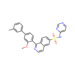 COc1cc(-c2cccc(C)c2)ccc1-c1nccc2cc(S(=O)(=O)Nc3ccncn3)ccc12 ZINC000225129109