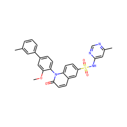 COc1cc(-c2cccc(C)c2)ccc1-n1c(=O)ccc2cc(S(=O)(=O)Nc3cc(C)ncn3)ccc21 ZINC001772583234