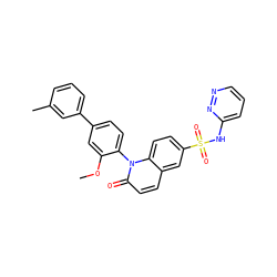 COc1cc(-c2cccc(C)c2)ccc1-n1c(=O)ccc2cc(S(=O)(=O)Nc3cccnn3)ccc21 ZINC001772651478