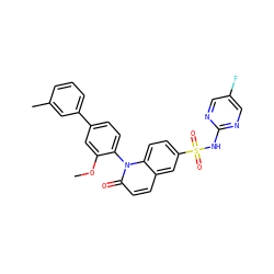 COc1cc(-c2cccc(C)c2)ccc1-n1c(=O)ccc2cc(S(=O)(=O)Nc3ncc(F)cn3)ccc21 ZINC001772654201