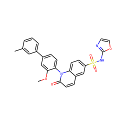 COc1cc(-c2cccc(C)c2)ccc1-n1c(=O)ccc2cc(S(=O)(=O)Nc3ncco3)ccc21 ZINC001772652131