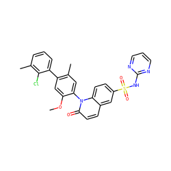 COc1cc(-c2cccc(C)c2Cl)c(C)cc1-n1c(=O)ccc2cc(S(=O)(=O)Nc3ncccn3)ccc21 ZINC001772581649
