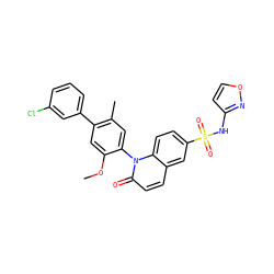 COc1cc(-c2cccc(Cl)c2)c(C)cc1-n1c(=O)ccc2cc(S(=O)(=O)Nc3ccon3)ccc21 ZINC001772603654