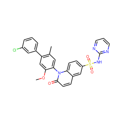 COc1cc(-c2cccc(Cl)c2)c(C)cc1-n1c(=O)ccc2cc(S(=O)(=O)Nc3ncccn3)ccc21 ZINC001772629680