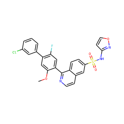 COc1cc(-c2cccc(Cl)c2)c(F)cc1-c1nccc2cc(S(=O)(=O)Nc3ccon3)ccc12 ZINC001772604066
