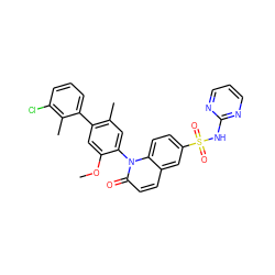 COc1cc(-c2cccc(Cl)c2C)c(C)cc1-n1c(=O)ccc2cc(S(=O)(=O)Nc3ncccn3)ccc21 ZINC001772651891