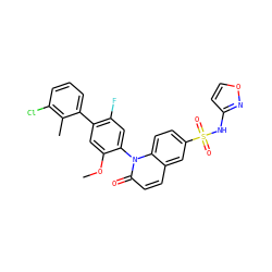 COc1cc(-c2cccc(Cl)c2C)c(F)cc1-n1c(=O)ccc2cc(S(=O)(=O)Nc3ccon3)ccc21 ZINC001772621187