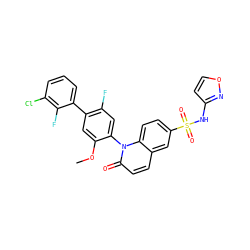 COc1cc(-c2cccc(Cl)c2F)c(F)cc1-n1c(=O)ccc2cc(S(=O)(=O)Nc3ccon3)ccc21 ZINC001772578938
