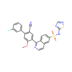 COc1cc(-c2cccc(F)c2)c(C#N)cc1-c1nccc2cc(S(=O)(=O)Nc3ncns3)ccc12 ZINC000215512132