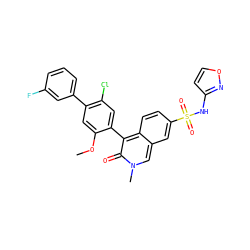 COc1cc(-c2cccc(F)c2)c(Cl)cc1-c1c(=O)n(C)cc2cc(S(=O)(=O)Nc3ccon3)ccc12 ZINC001772580731