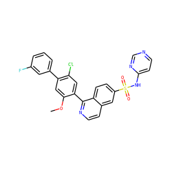 COc1cc(-c2cccc(F)c2)c(Cl)cc1-c1nccc2cc(S(=O)(=O)Nc3ccncn3)ccc12 ZINC000215511602
