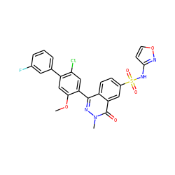 COc1cc(-c2cccc(F)c2)c(Cl)cc1-c1nn(C)c(=O)c2cc(S(=O)(=O)Nc3ccon3)ccc12 ZINC001772657781