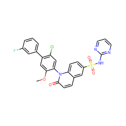 COc1cc(-c2cccc(F)c2)c(Cl)cc1-n1c(=O)ccc2cc(S(=O)(=O)Nc3ncccn3)ccc21 ZINC001772657222