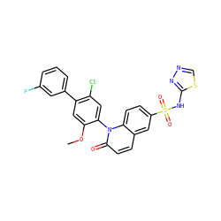 COc1cc(-c2cccc(F)c2)c(Cl)cc1-n1c(=O)ccc2cc(S(=O)(=O)Nc3nncs3)ccc21 ZINC001772628194