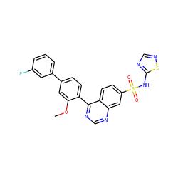 COc1cc(-c2cccc(F)c2)ccc1-c1ncnc2cc(S(=O)(=O)Nc3ncns3)ccc12 ZINC000215524037