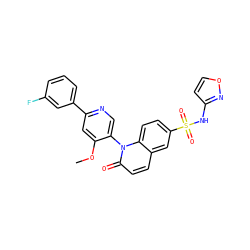 COc1cc(-c2cccc(F)c2)ncc1-n1c(=O)ccc2cc(S(=O)(=O)Nc3ccon3)ccc21 ZINC001772629217