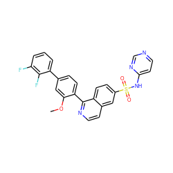 COc1cc(-c2cccc(F)c2F)ccc1-c1nccc2cc(S(=O)(=O)Nc3ccncn3)ccc12 ZINC000225117871