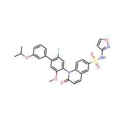 COc1cc(-c2cccc(OC(C)C)c2)c(F)cc1-n1c(=O)ccc2cc(S(=O)(=O)Nc3ccon3)ccc21 ZINC001772621529