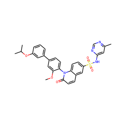 COc1cc(-c2cccc(OC(C)C)c2)ccc1-n1c(=O)ccc2cc(S(=O)(=O)Nc3cc(C)ncn3)ccc21 ZINC001772575931