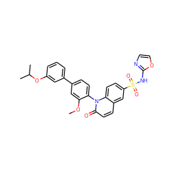 COc1cc(-c2cccc(OC(C)C)c2)ccc1-n1c(=O)ccc2cc(S(=O)(=O)Nc3ncco3)ccc21 ZINC001772652949