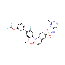 COc1cc(-c2cccc(OC(F)F)c2)c(F)cc1-n1c(=O)ccc2cc(S(=O)(=O)Nc3ccnc(C)n3)ccc21 ZINC001772650181