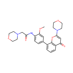 COc1cc(-c2cccc3c(=O)cc(N4CCOCC4)oc23)ccc1NC(=O)CN1CCOCC1 ZINC000101394064