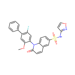 COc1cc(-c2ccccc2)c(F)cc1-n1c(=O)ccc2cc(S(=O)(=O)Nc3ccon3)ccc21 ZINC001772597197