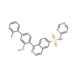 COc1cc(-c2ccccc2C)ccc1-c1nccc2cc(S(=O)(=O)Nc3ccncn3)ccc12 ZINC000215518222