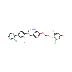 COc1cc(-c2ccccc2Cl)ccc1[C@H](CN)Cc1ccc(OCCOc2c(Cl)cc(C)cc2Cl)cc1 ZINC000059031238