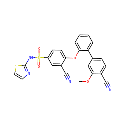 COc1cc(-c2ccccc2Oc2ccc(S(=O)(=O)Nc3nccs3)cc2C#N)ccc1C#N ZINC000095584214