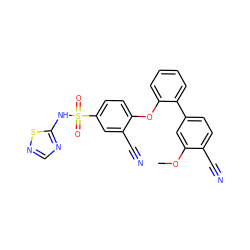 COc1cc(-c2ccccc2Oc2ccc(S(=O)(=O)Nc3ncns3)cc2C#N)ccc1C#N ZINC000095584132