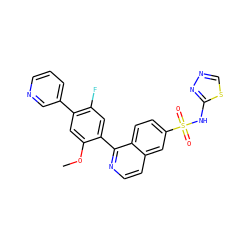 COc1cc(-c2cccnc2)c(F)cc1-c1nccc2cc(S(=O)(=O)Nc3nncs3)ccc12 ZINC000215514119