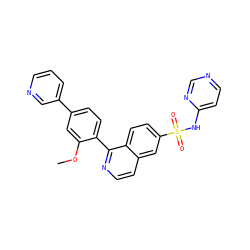 COc1cc(-c2cccnc2)ccc1-c1nccc2cc(S(=O)(=O)Nc3ccncn3)ccc12 ZINC000225117332