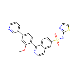 COc1cc(-c2cccnc2)ccc1-c1nccc2cc(S(=O)(=O)Nc3nccs3)ccc12 ZINC000225039195