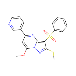 COc1cc(-c2cccnc2)nc2c(S(=O)(=O)c3ccccc3)c(SC)nn12 ZINC000118591791
