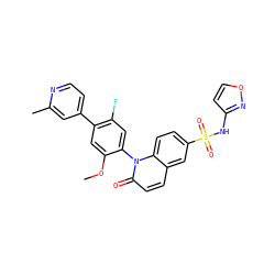 COc1cc(-c2ccnc(C)c2)c(F)cc1-n1c(=O)ccc2cc(S(=O)(=O)Nc3ccon3)ccc21 ZINC001772593354