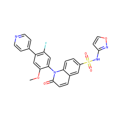 COc1cc(-c2ccncc2)c(F)cc1-n1c(=O)ccc2cc(S(=O)(=O)Nc3ccon3)ccc21 ZINC001772619221