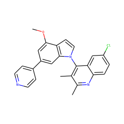 COc1cc(-c2ccncc2)cc2c1ccn2-c1c(C)c(C)nc2ccc(Cl)cc12 ZINC000118095141