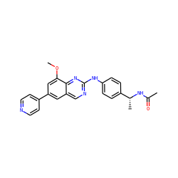 COc1cc(-c2ccncc2)cc2cnc(Nc3ccc([C@@H](C)NC(C)=O)cc3)nc12 ZINC000095588781