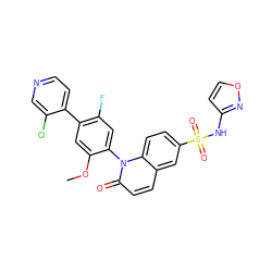 COc1cc(-c2ccncc2Cl)c(F)cc1-n1c(=O)ccc2cc(S(=O)(=O)Nc3ccon3)ccc21 ZINC001772624614