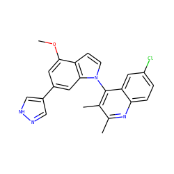 COc1cc(-c2cn[nH]c2)cc2c1ccn2-c1c(C)c(C)nc2ccc(Cl)cc12 ZINC000118097628